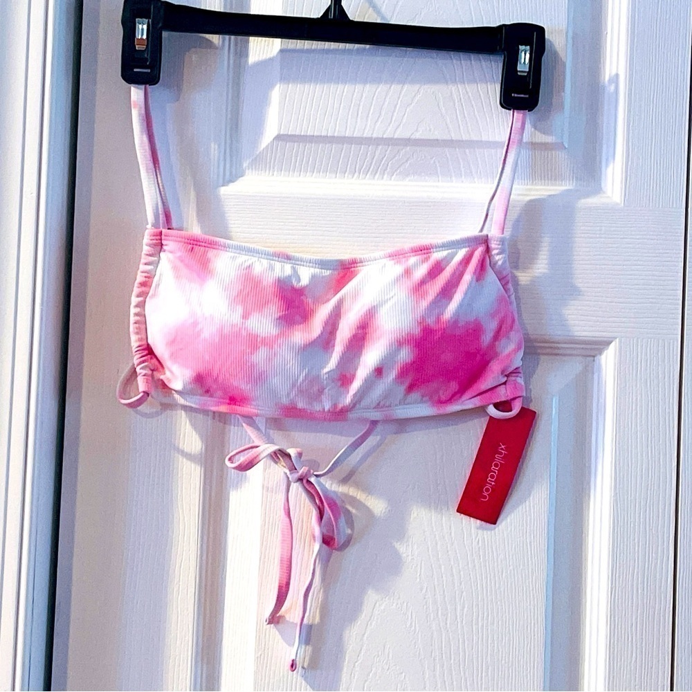Xhilaration Juniors Pink Ribbed Apron Bralette Bikini Swim Top Size Medium 4/6
